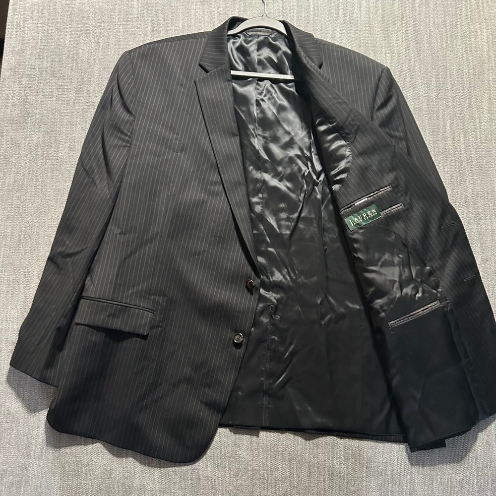 Lauren Ralph Lauren Mens 52R Black Pinstripe Wool 2-Button Suit Jacket Blazer